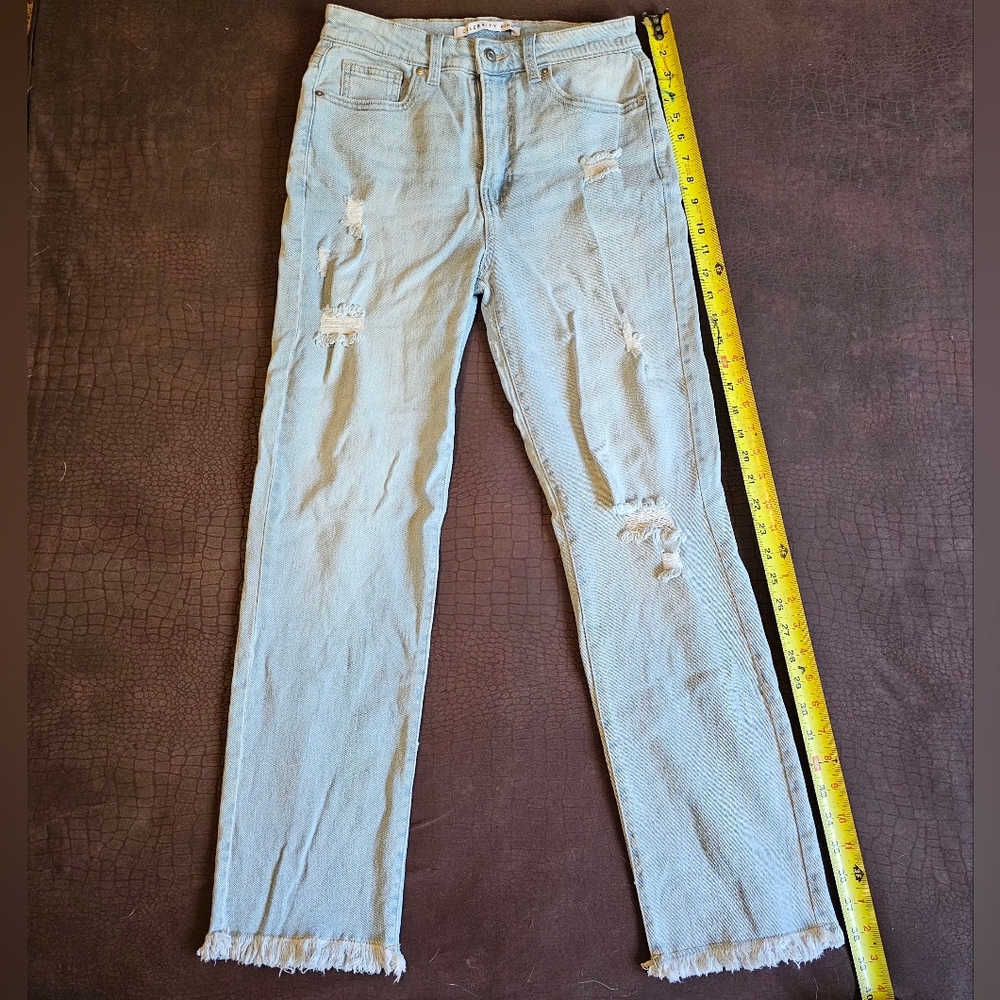Celebrity Pink Junior Slim Straight Raw Hem Distressed High Rise Jeans Size 3/26
